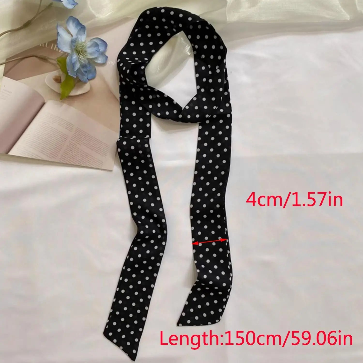 Printed Narrow Long Scarf with Pointed Ribbon Ends
