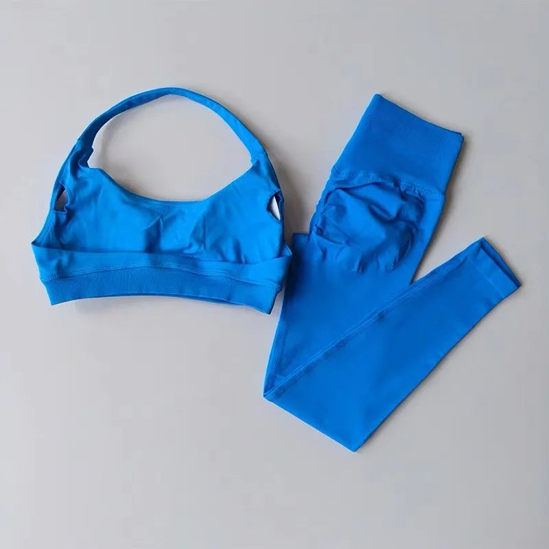 Women's Cross Back Bra And Flared Pants Yoga Set