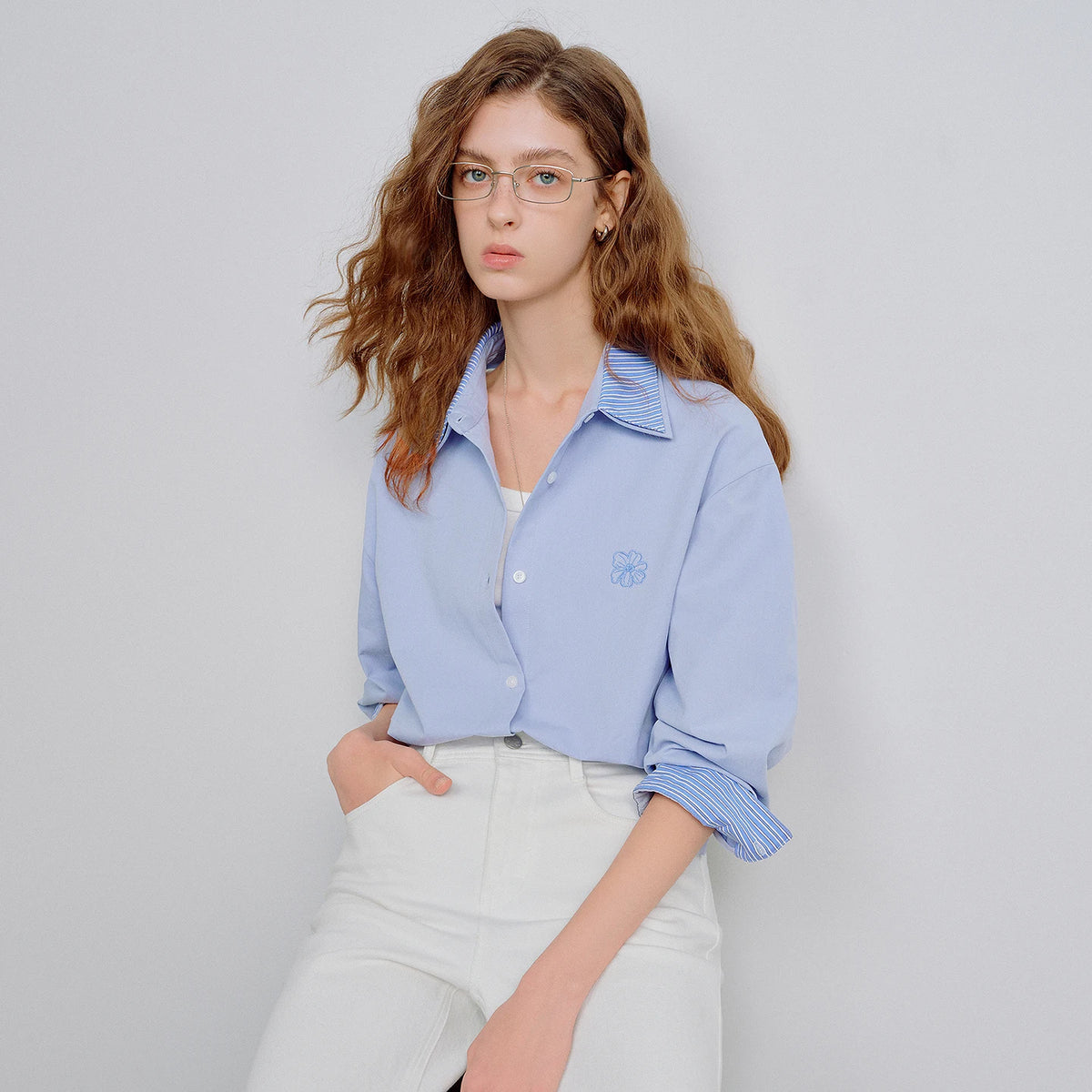 Women's Striped Floral Long Sleeve Shirt