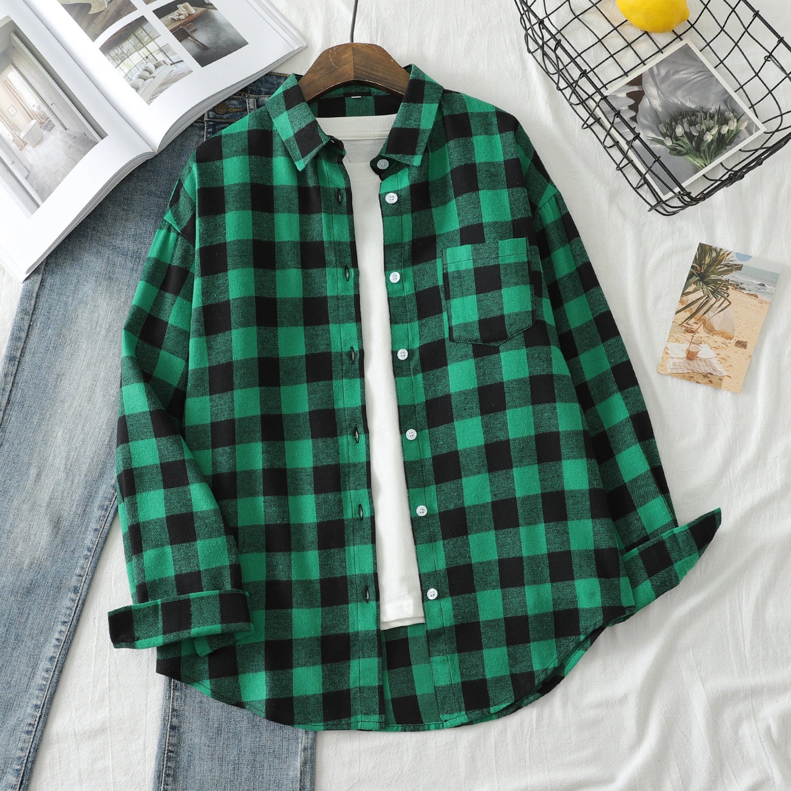 Women's Checked Collared Long Sleeve Shirt