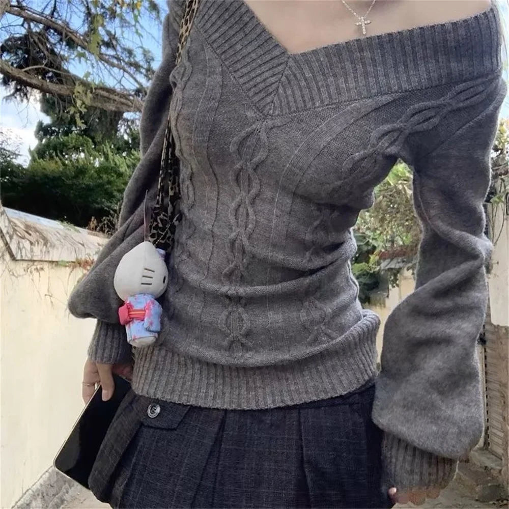 Women's Off Shoulder Cable Knit Sweater Casual Knit Layer