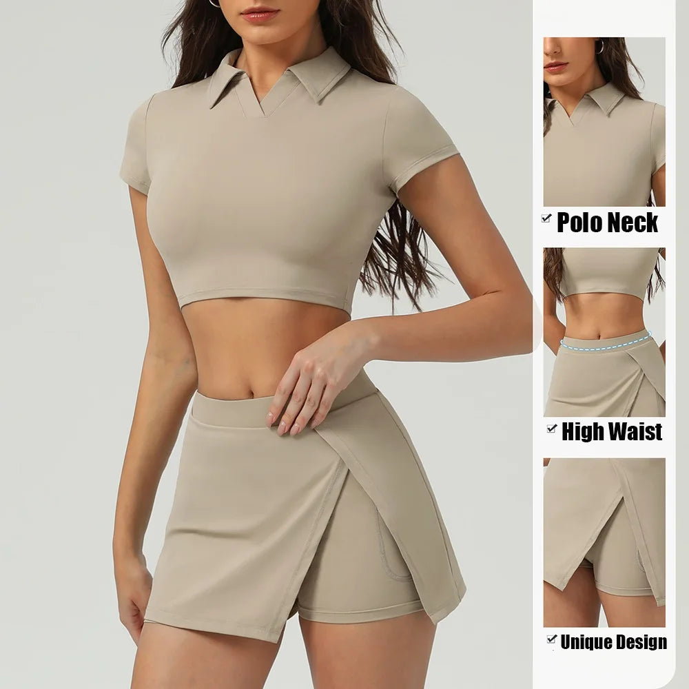 Women's Crop Top and Skort Workout Set