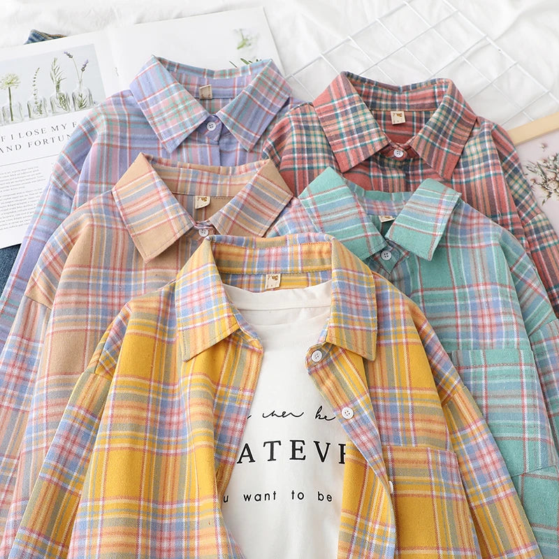 Women's Checked Collared Long Sleeve Shirt