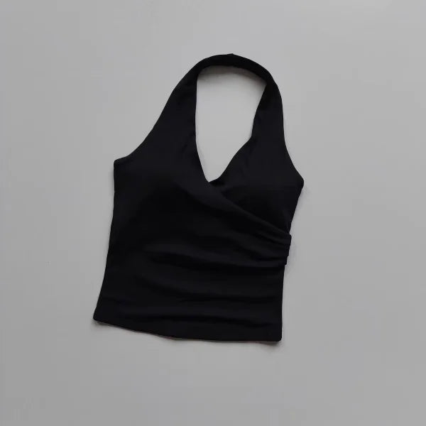 Women's Ruched Halter Neck Cropped Tank Top