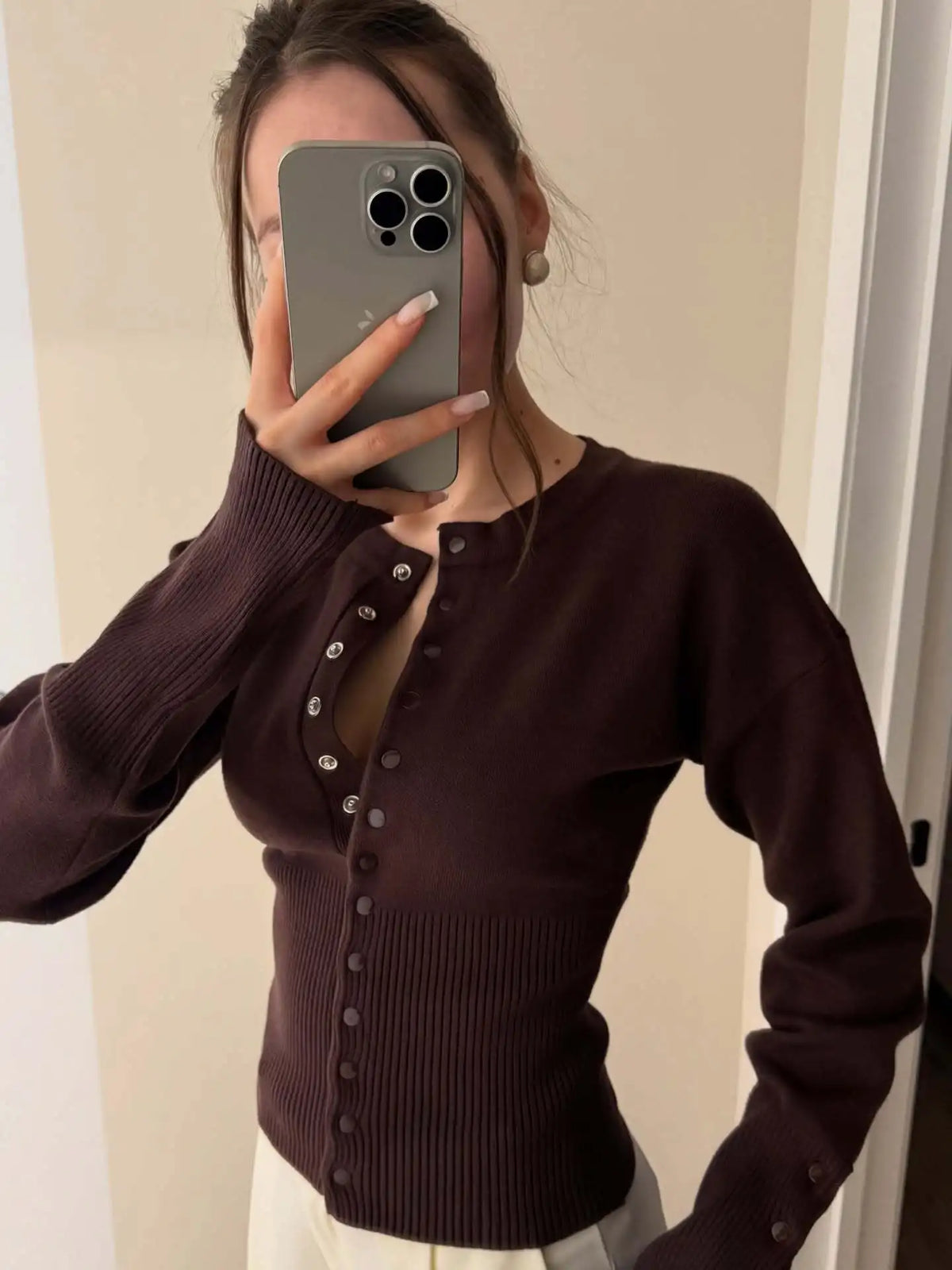 Women's Crew Neck Button Front Cardigan Casual Knit Layer