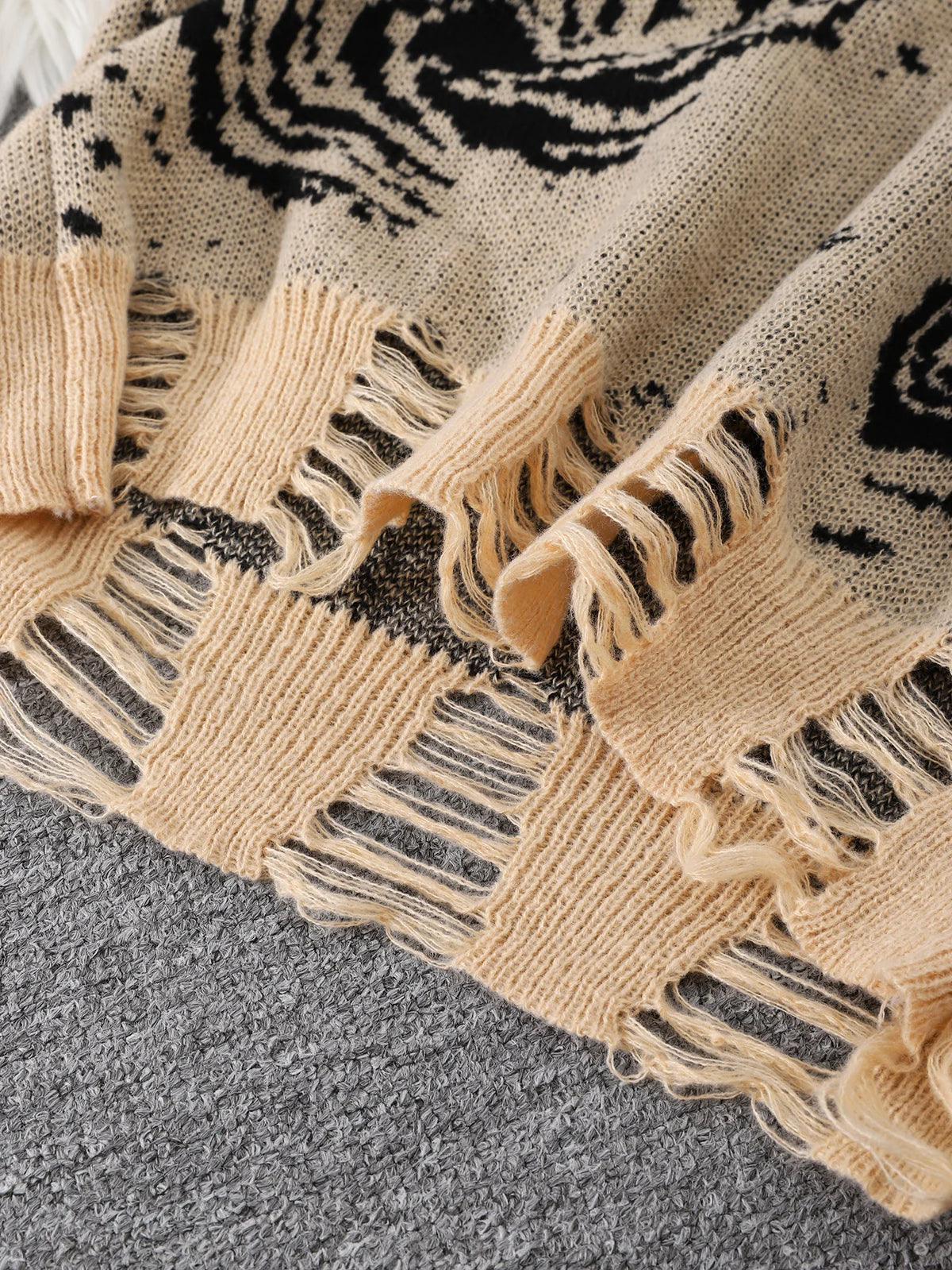 Men's Distressed Graphic Crew Neck Knit Sweater