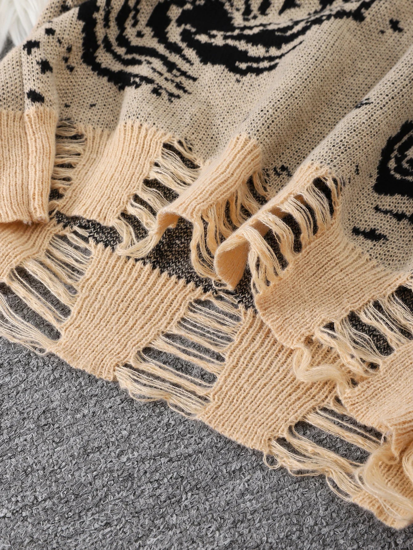 Men's Distressed Graphic Crew Neck Knit Sweater