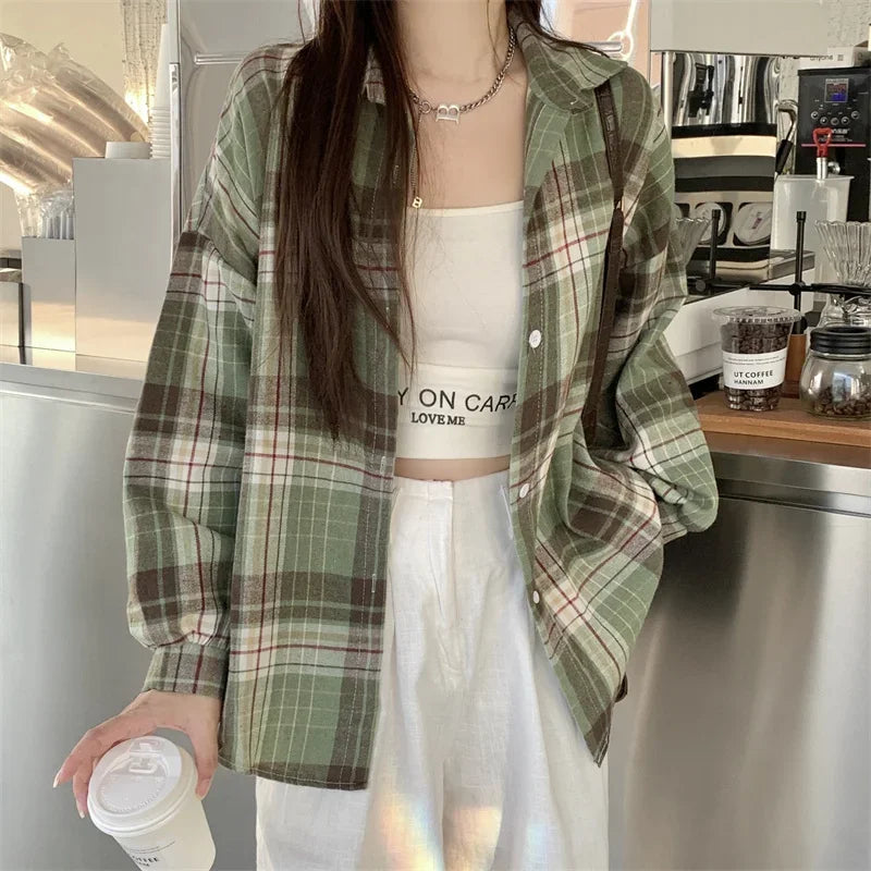 Women's Checked Collared Long Sleeve Shirt