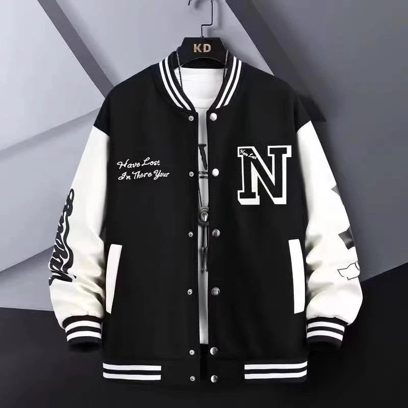 Graphic Long Sleeve Button Front Casual Varsity Style Jacket