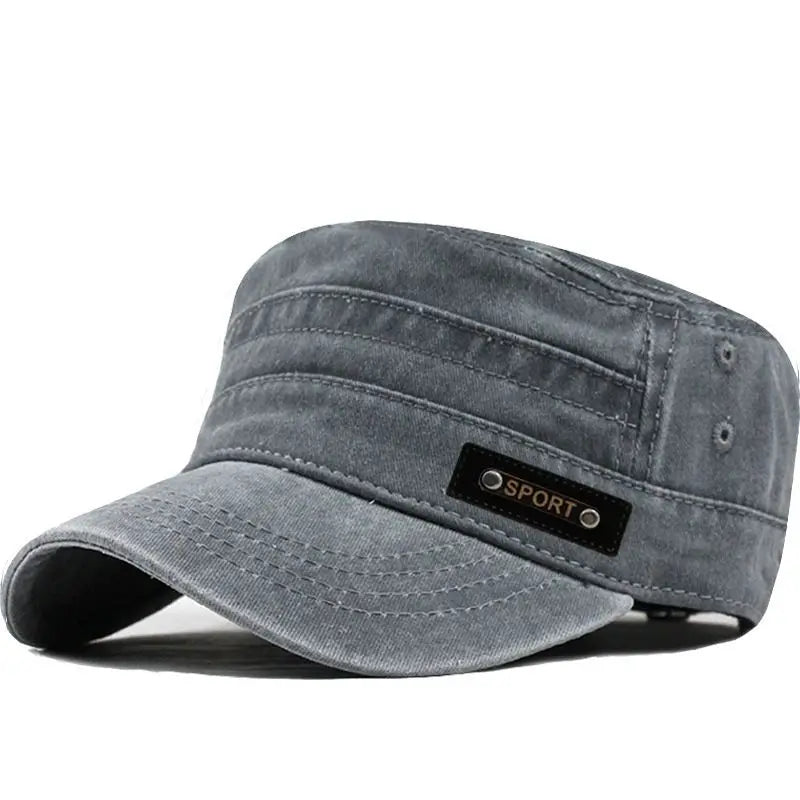 Flat Crown Cotton Cap with Short Curved Brim