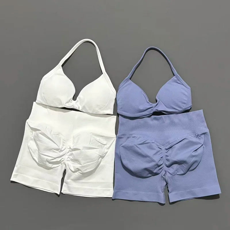 Women's Twist Front Bra And Shorts Yoga Set