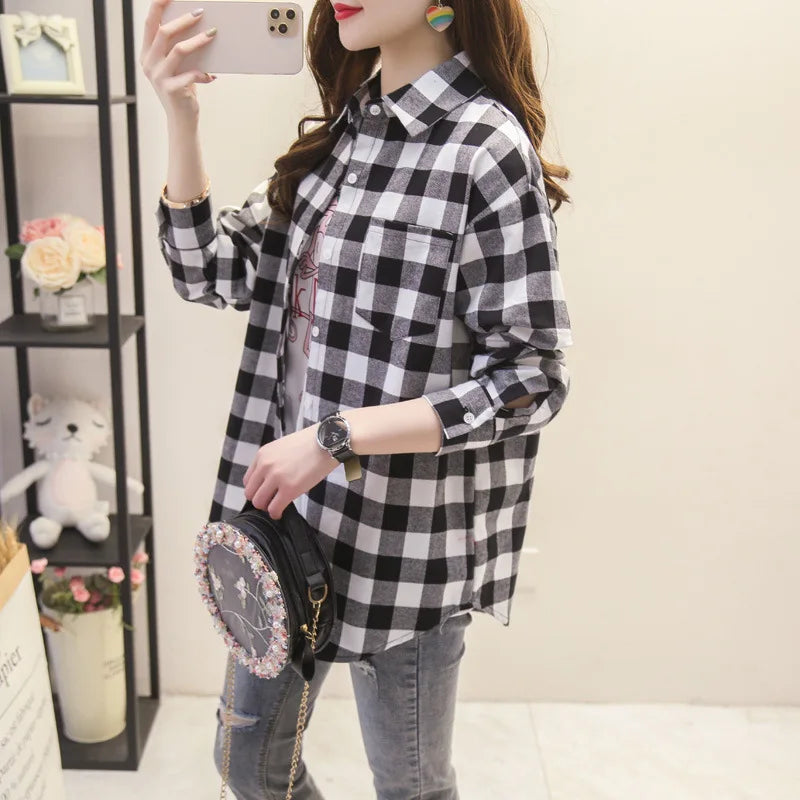 Women's Checked Collared Long Sleeve Shirt