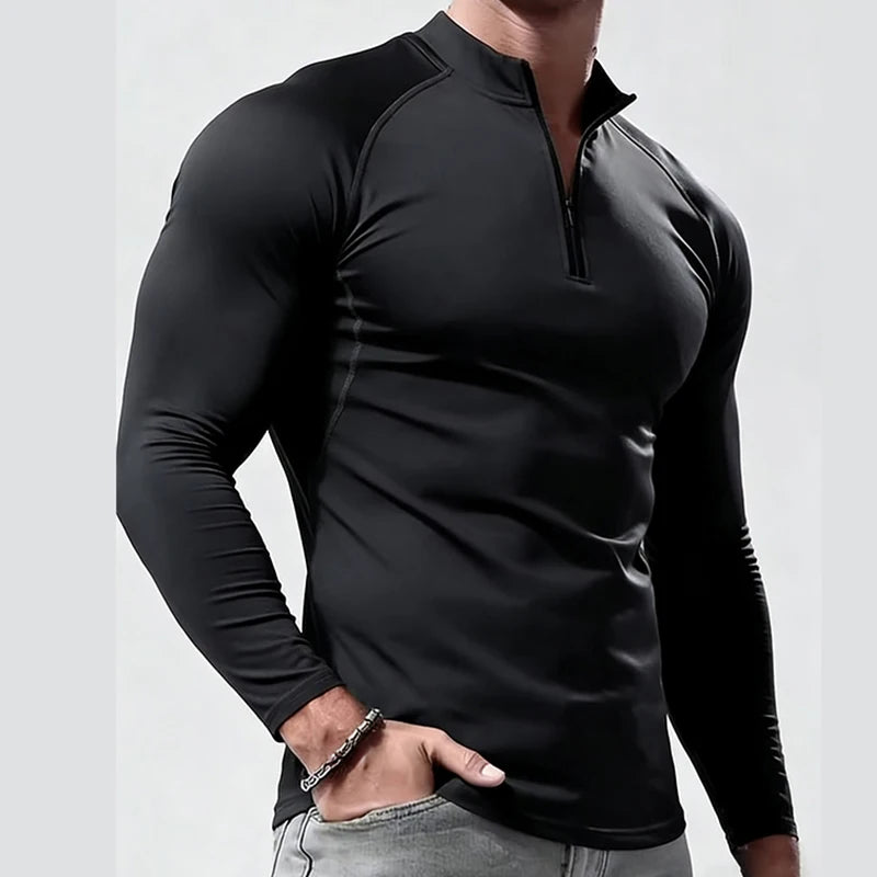 Men's Fitted Long-Sleeve Stretch Polo Shirt