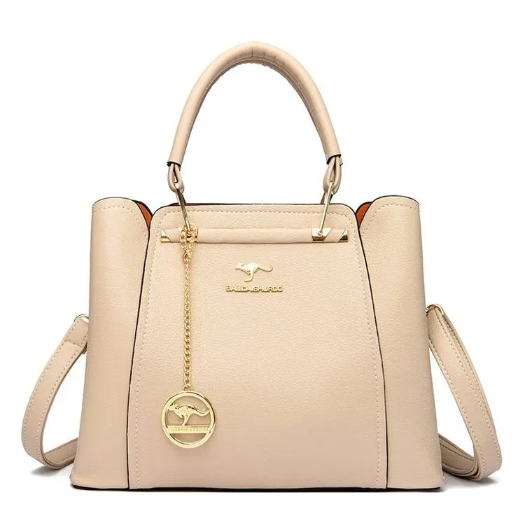 Women's Structured Shoulder Handbag with Pendant and Adjustable Crossbody Strap