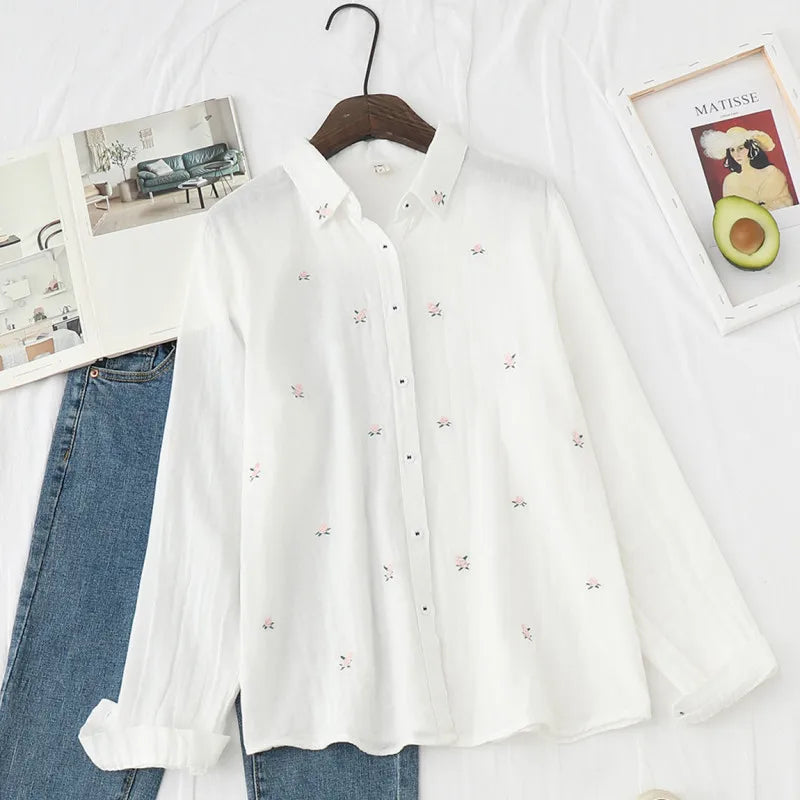 Women's Floral Collared Long Sleeve Shirt