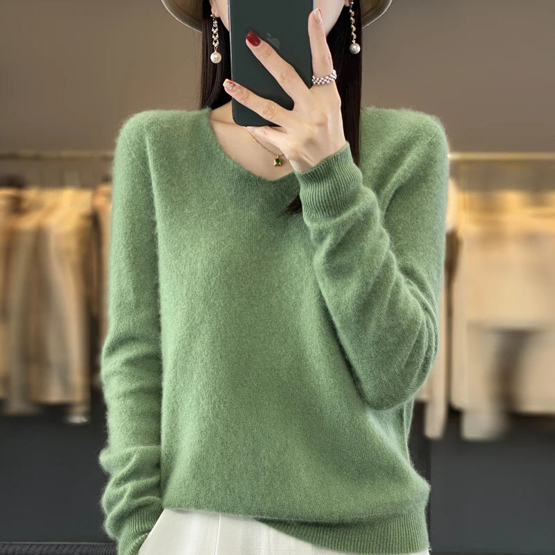 Women's V Neck Long Sleeve Sweater Casual Knit Layer