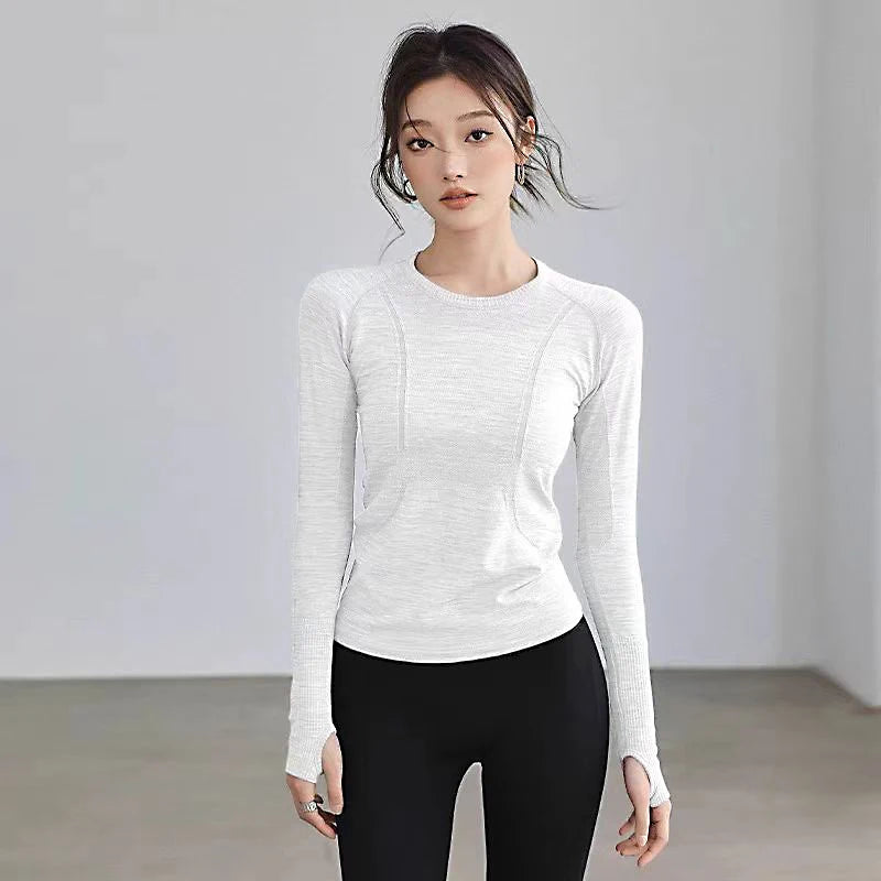 Women's Fitted Crew Neck Long Sleeve T-shirt For Workout Outfits
