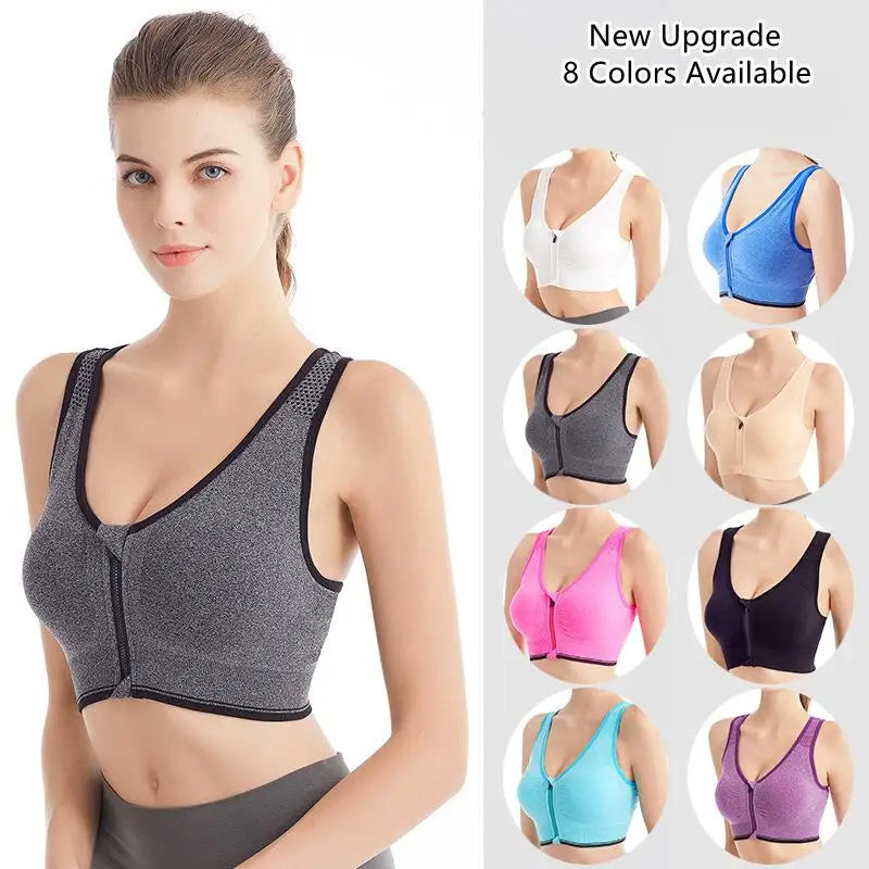 Women's Front Zip Cross Back Sports Bra
