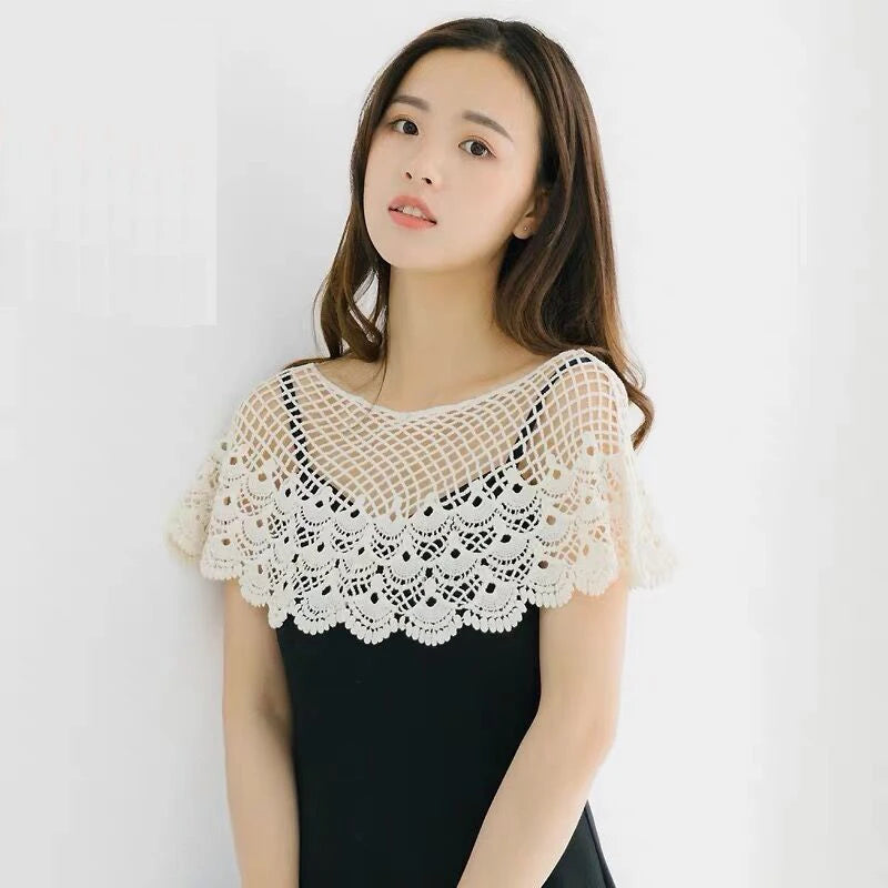 Crochet Floral Lace Capelet for Layering over Dresses and Tops