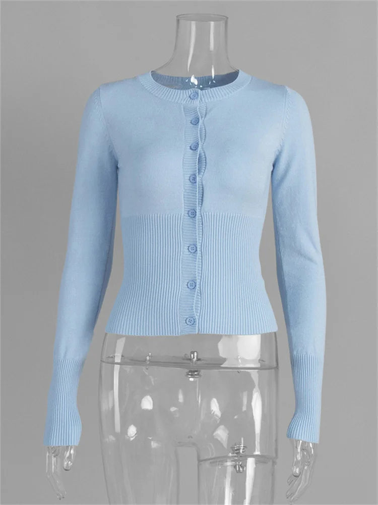 Women's Button Front Keyhole Neck Fitted Cardigan Casual Knit Layer