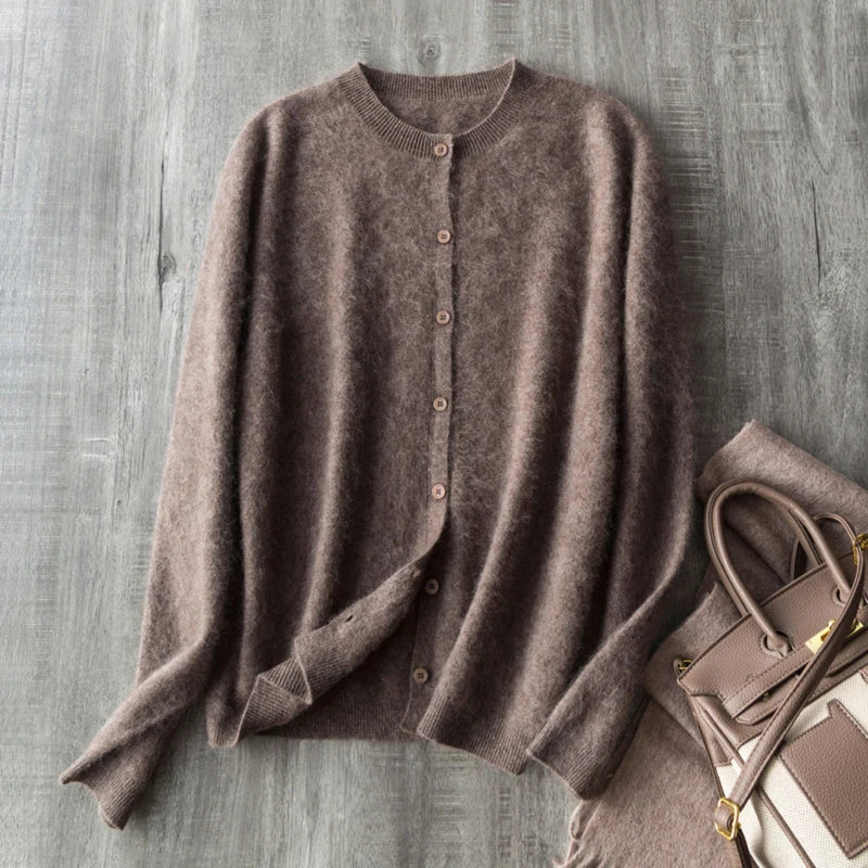 Women's Crew Neck Button Front Cardigan Casual Knit Layer