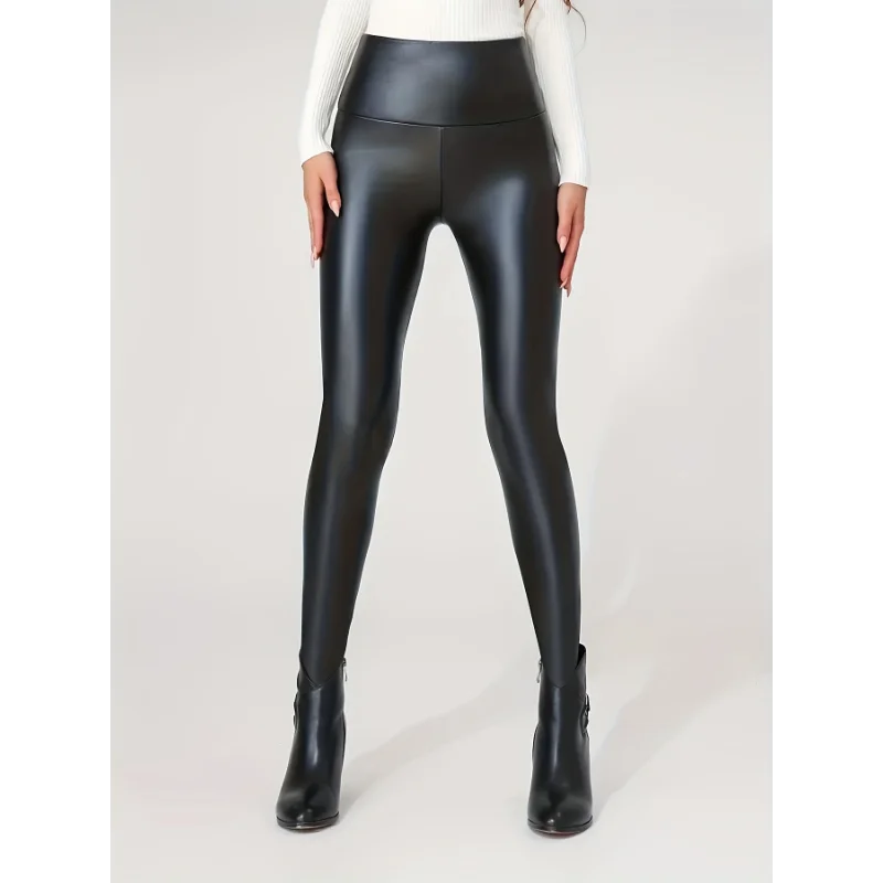 Women's Faux Leather Look Full Length Leggings For Workout Outfits