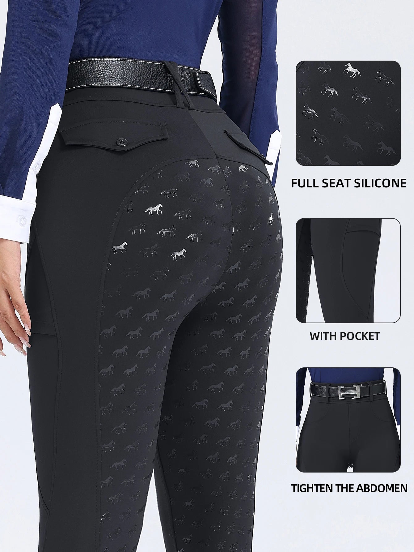 Women's Fitted Riding Pants with Pockets and Grip Panel Style Options