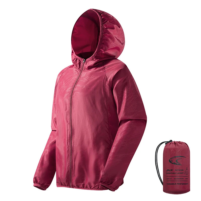 Hooded Long Sleeve Full Zip Outdoor Hiking Jacket with Pockets