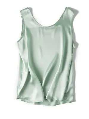 Women's Mulberry Silk Tank Top with Round Neck and Sleeveless Cut