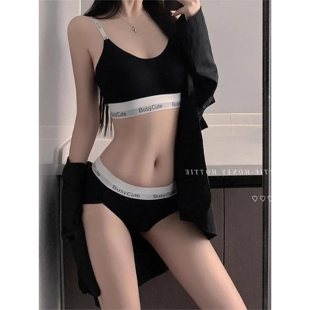 Women's Cotton Bralette with Contrast Letter Band