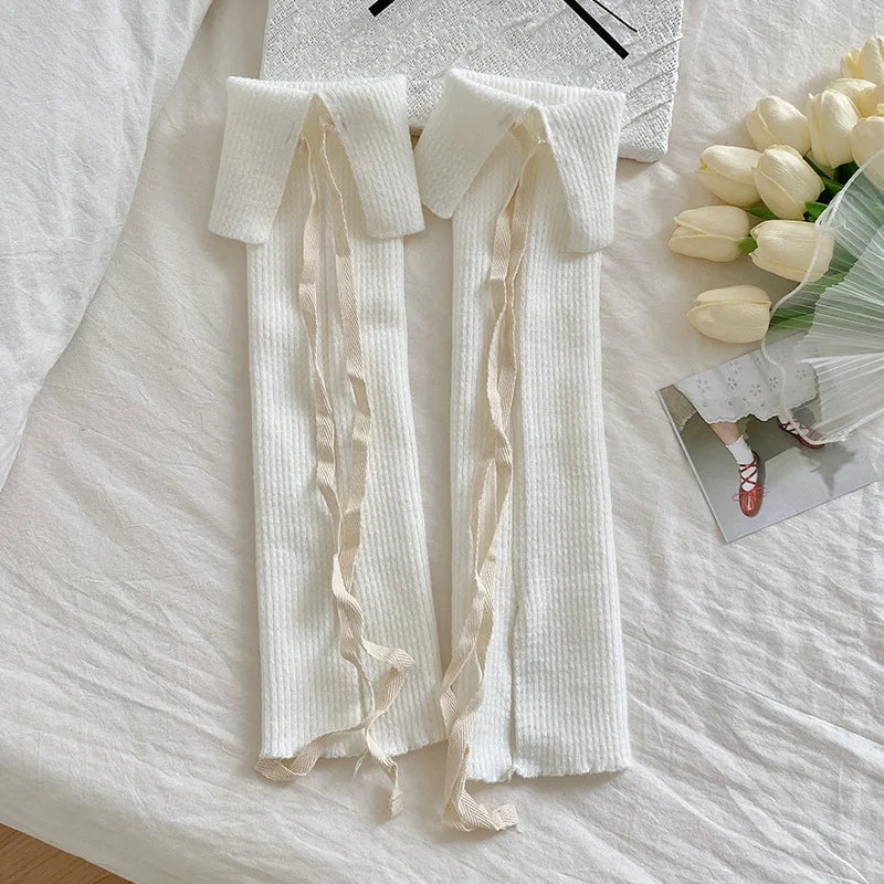 Solid Calf Leg Warmers with Decorative Ribbon Tie Details