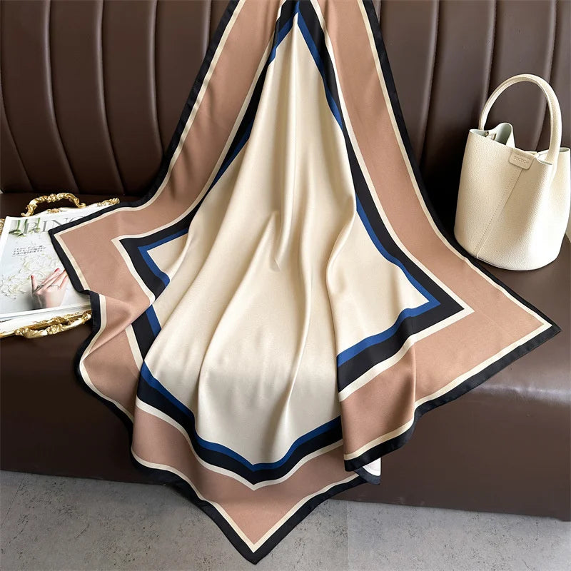 Printed Large Square Scarf with Decorative Border Designs