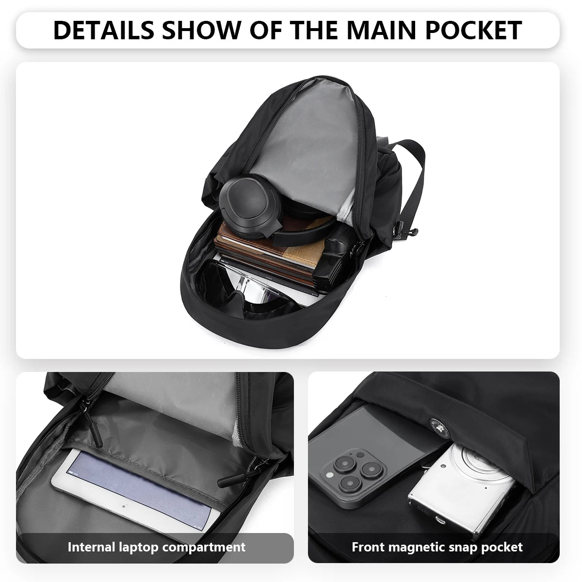 Compact Casual Backpack with Zipper Opening and Twin Shoulder Carry Straps