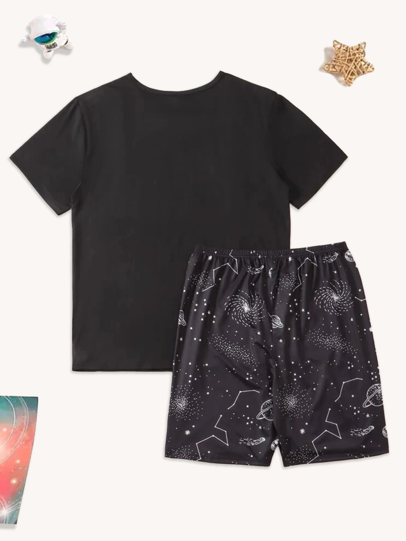 Men's Planet Print T Shirt and Shorts Pajama Set
