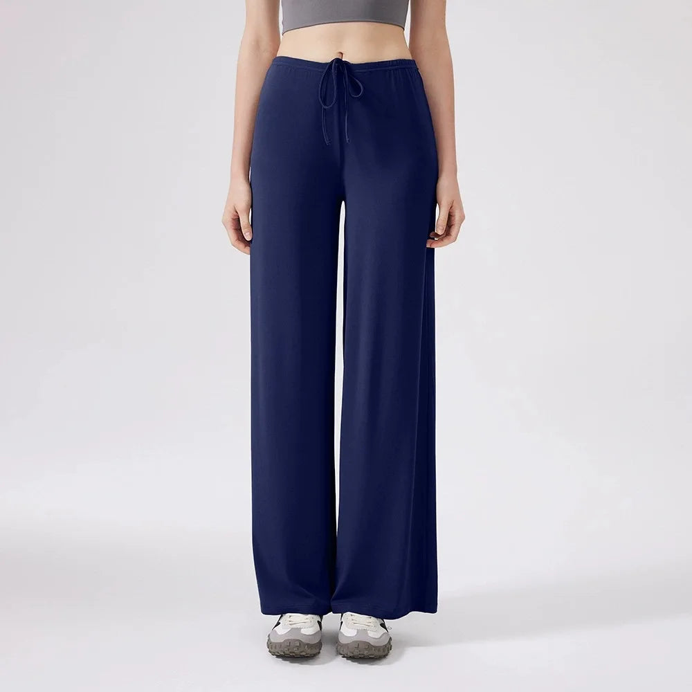 Women's Drawstring Waist Nylon Blend Wide Leg Pants for Casual Activewear
