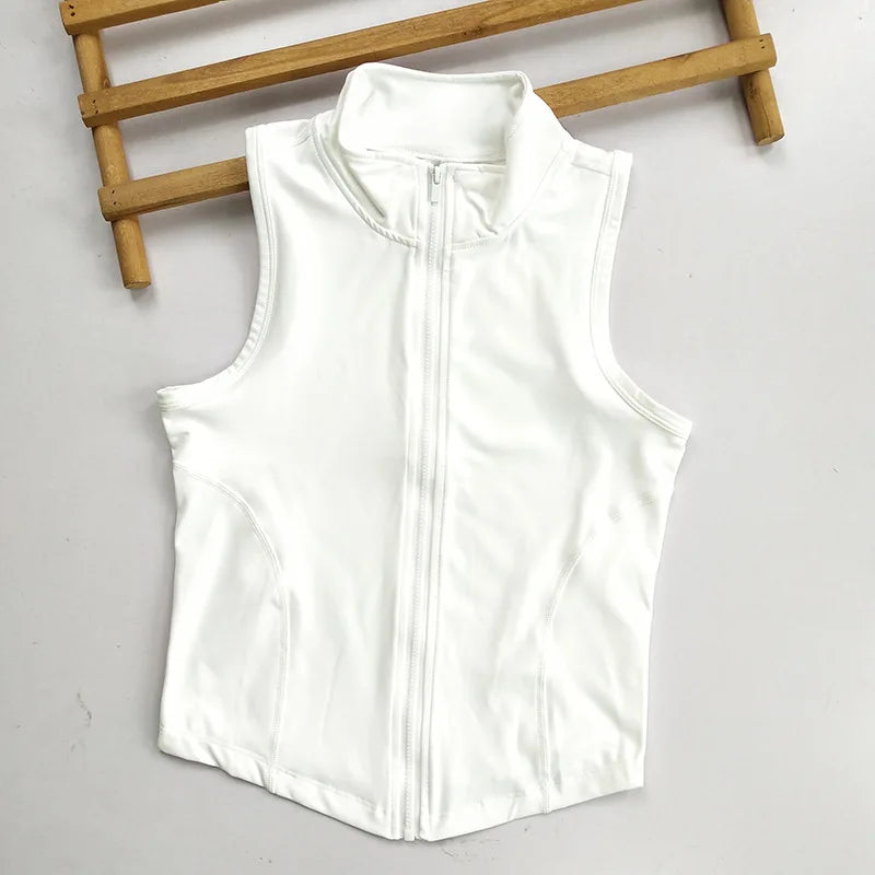 Sleeveless Full Zip Fitted Training Vest for Yoga Wear