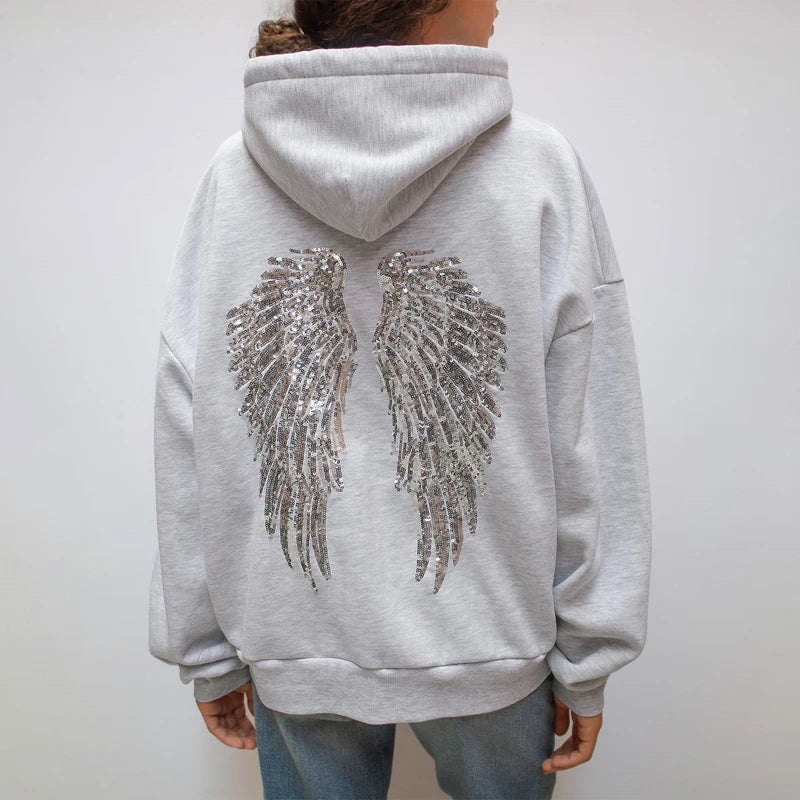 Wing Graphic Long Sleeve Pullover Casual Hoodie for Layering