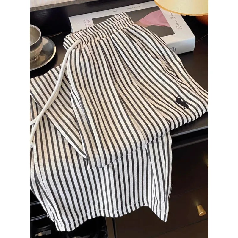 Men's Striped Straight Leg Pajama Pants for Home Wear