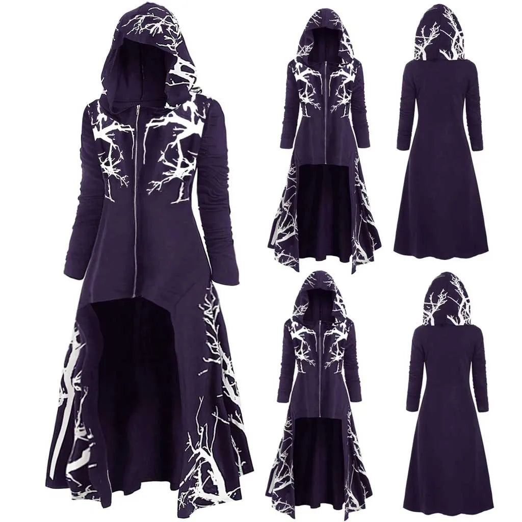 Printed Hooded Long Cape for Layering over Outfits