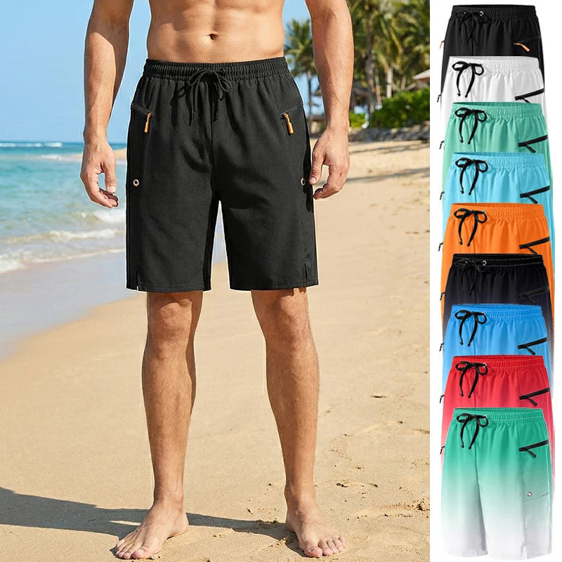 Men's Swim Shorts with Zipper Pockets and Mesh Liner for Beach and Pool Wear