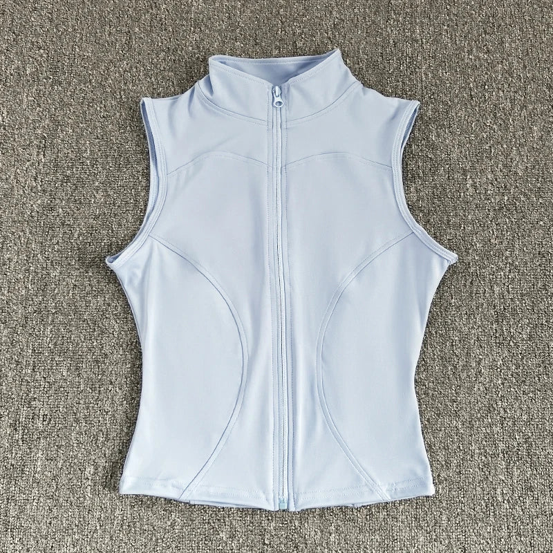 Women's Polyester Blend Zip Front Workout Tank with a Stand Collar