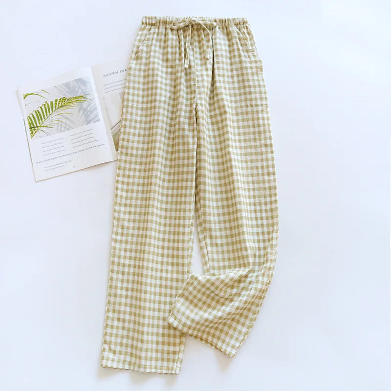Plaid Drawstring Pajama Bottoms with Long and Short Styles
