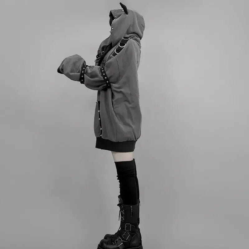Gothic Graphic Long Sleeve Full Zip Casual Hoodie