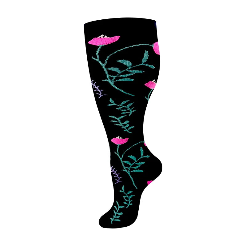 Plus Size Knee High Compression Socks with Pattern Options