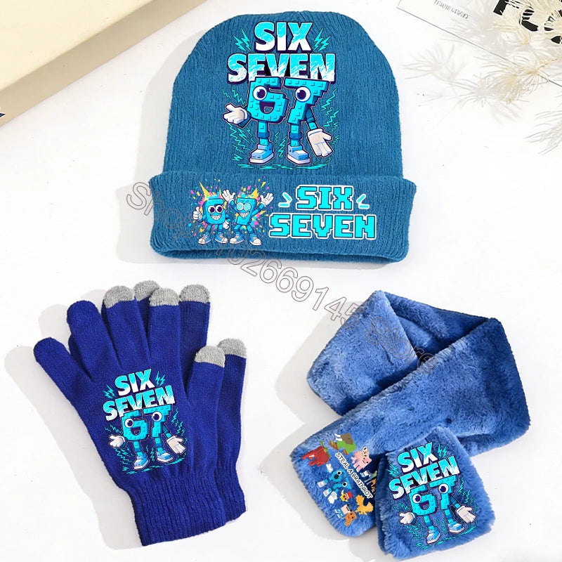 Kids' Six Seven Printed Hat Scarf and Gloves Set for Winter