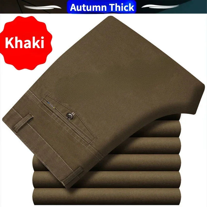 Men's High-Waist Cotton Straight-Leg Full-Length Pants
