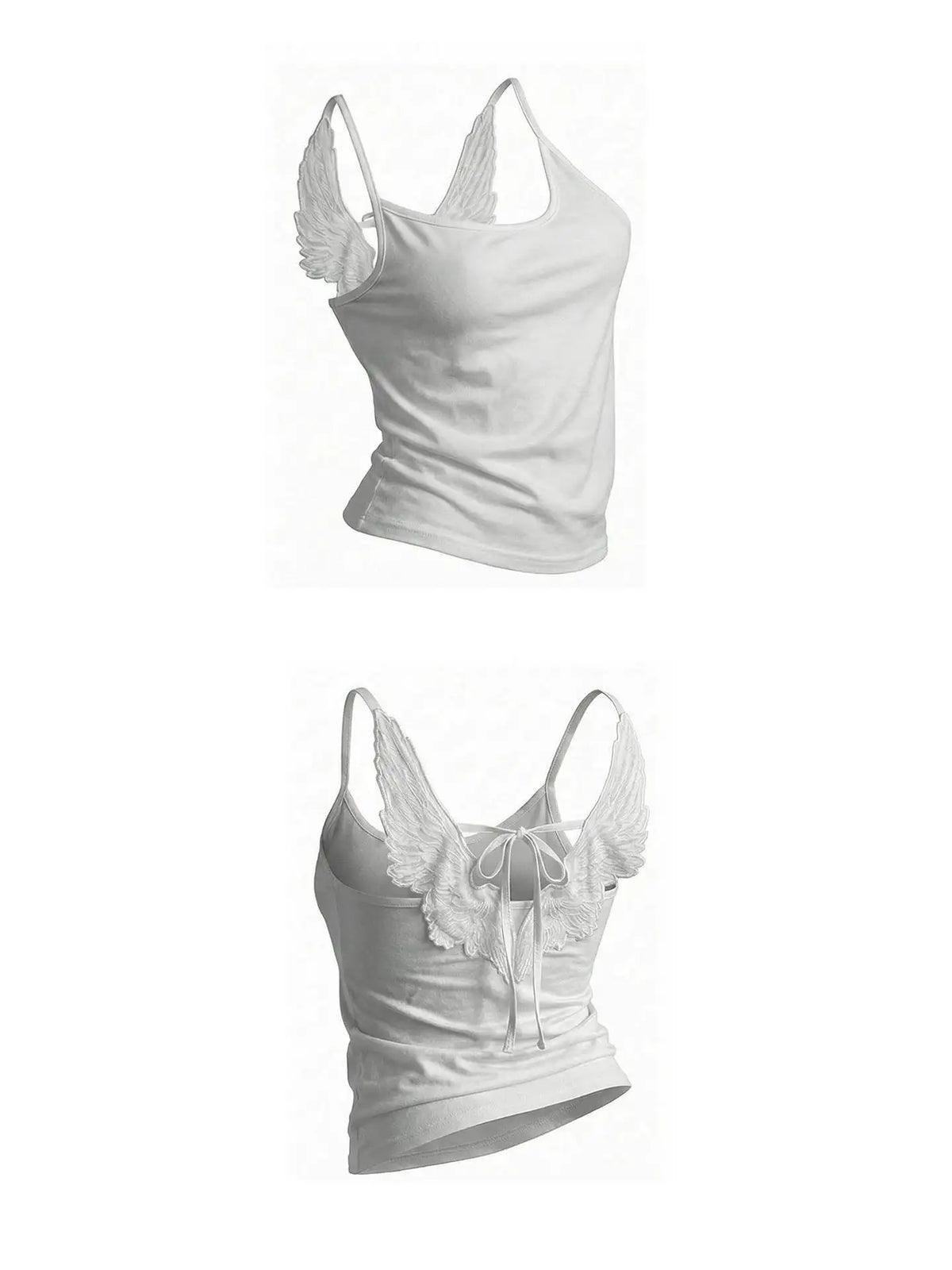 Women's Cotton Crop Camisole with Embossed Wing Detail and Thin Straps