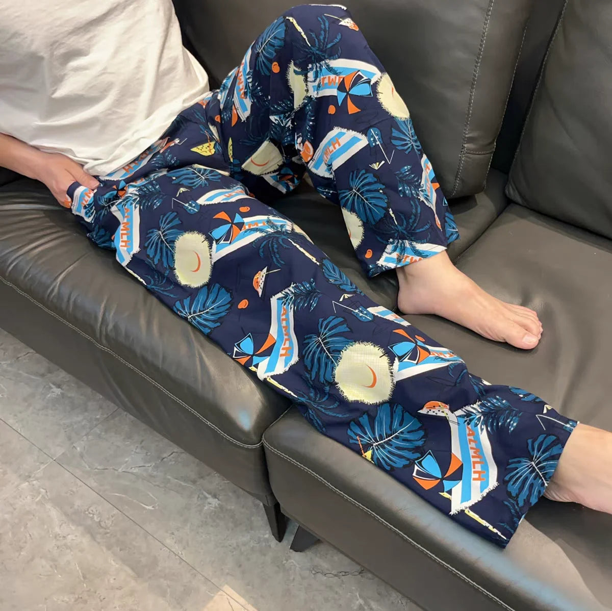 Men's Patterned Elastic Waist Straight Leg Pajama Lounge Pants