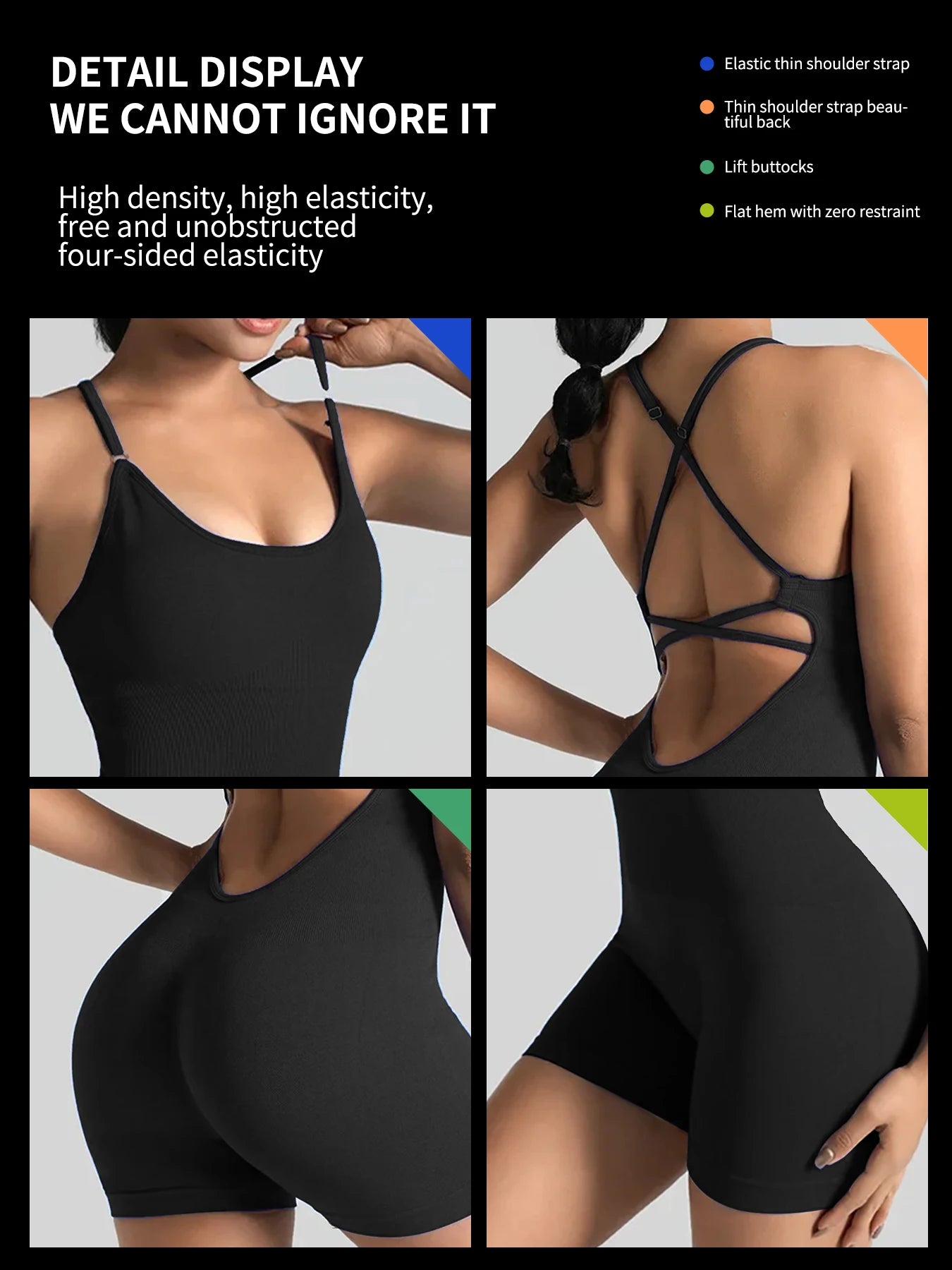 Women's Cross Back Nylon Blend Workout Romper with Thin Shoulder Straps