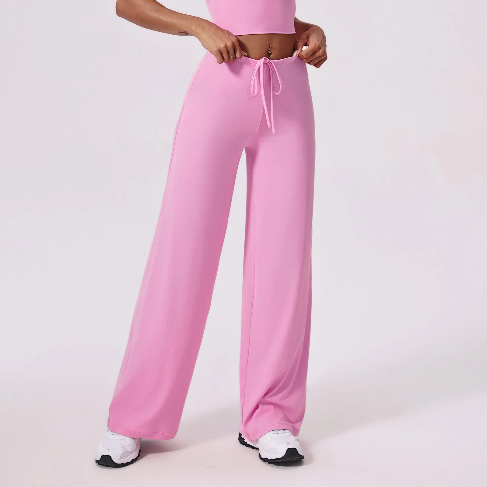 Women's High Waist Nylon Blend Palazzo Pants with Flowing Wide Legs